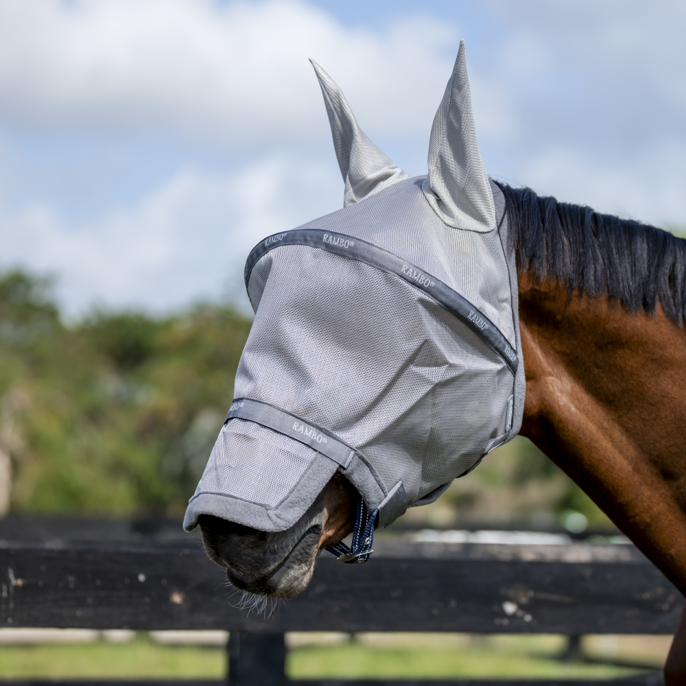 Horseware Rambo Plus Fly Mask Untreated - silver/titanium grey & silver, Größe small Pony