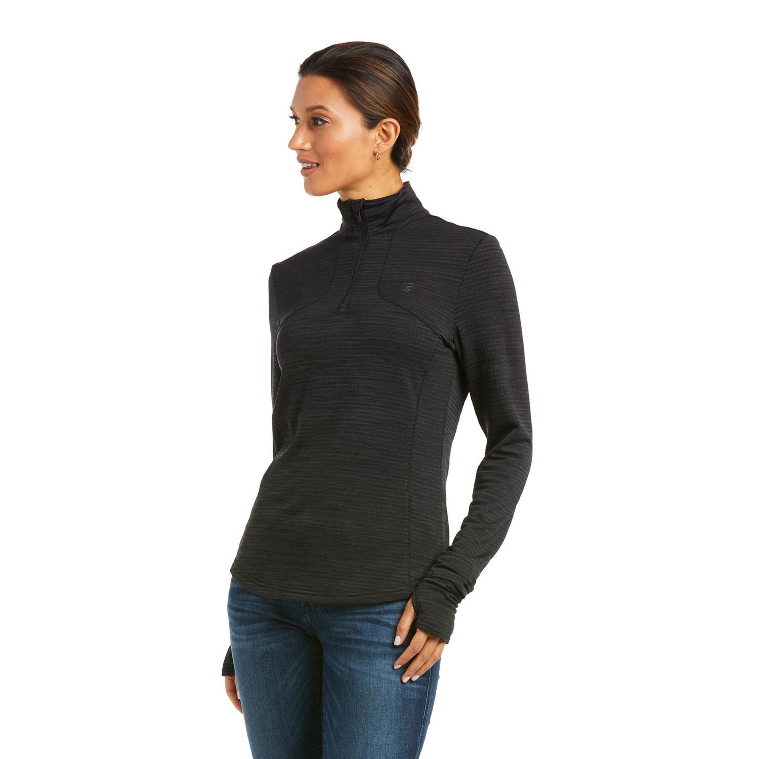 Ariat Gridwork 1/4 Zip Baselayer Funktionsshirt Damen - black, Größe L