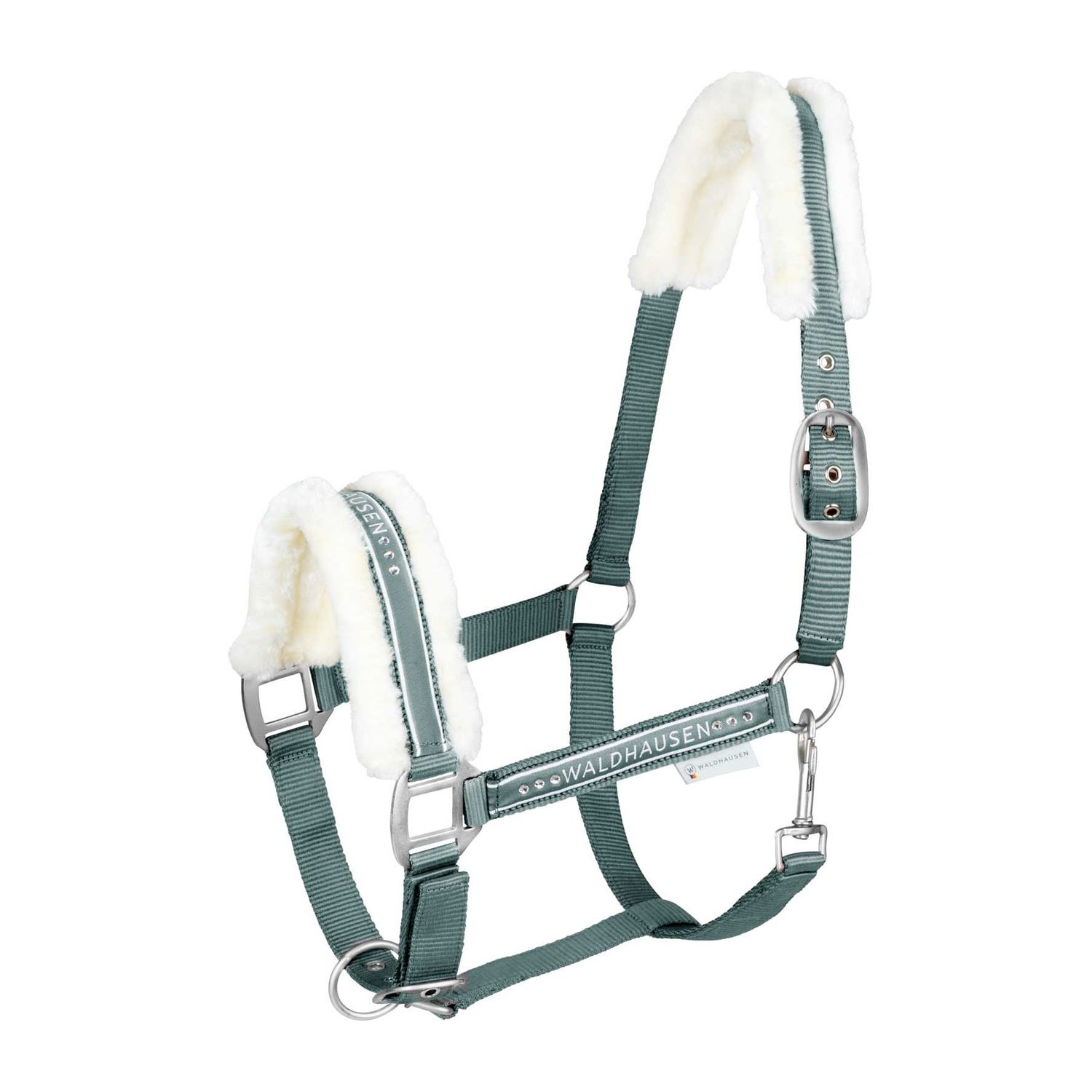 Waldhausen Halfter Elegant m. Kunstfell - pinegrün, Größe Pony