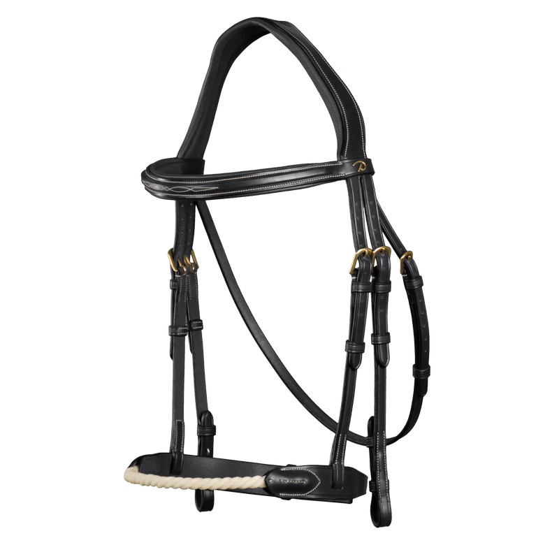 Dyon D-Collection Rope Noseband Trense mit Strickreithalfter - black, Größe Full