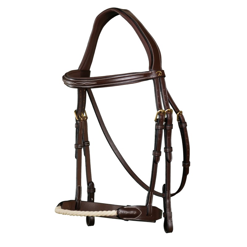 Dyon D-Collection Rope Noseband Trense mit Strickreithalfter - brown, Größe Cob