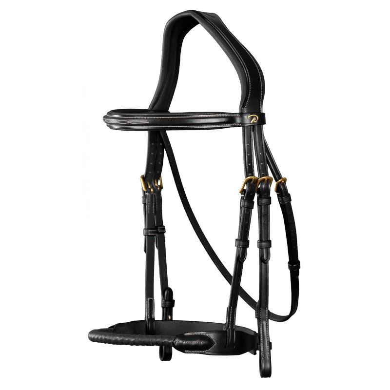 Dyon D-Collection Trense mit Leder-Strickreithalfter - black, Größe Cob