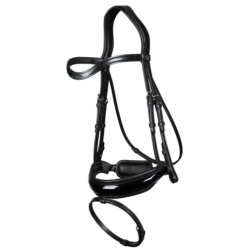 Dyon New English Collection Trense kombiniertes Reithalfter Schwedisch Lack - black, Größe Cob