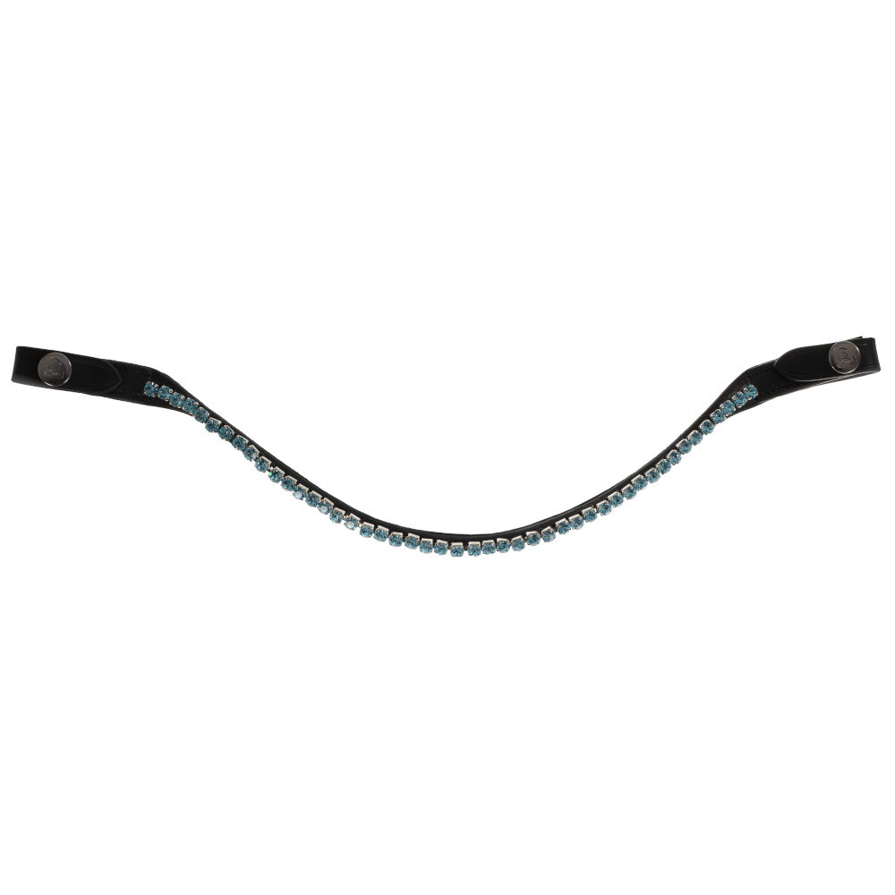 Acavallo Stirnband mit runden Kristallen Crystal - black/aquamarine, Größe Warmblut