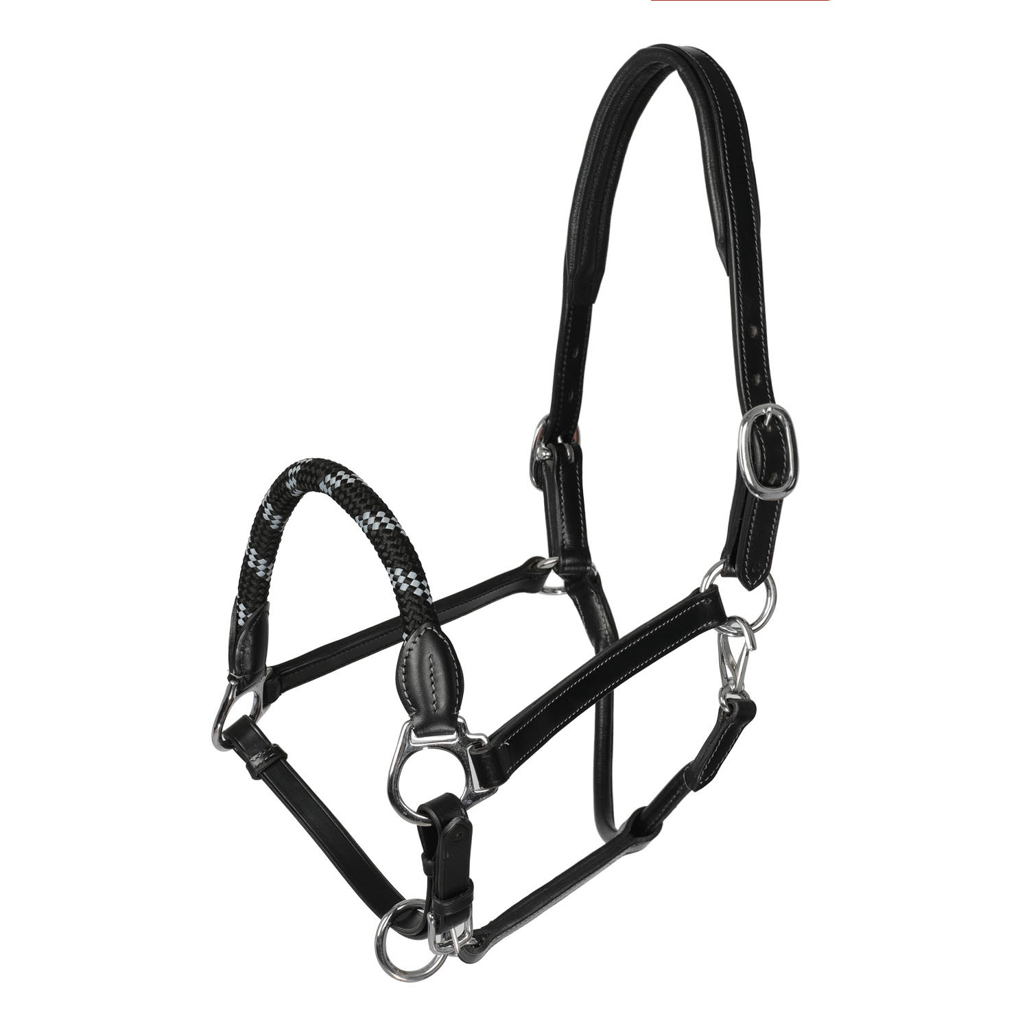 Acavallo Lederhalfter mit ergonomischem Genickschutz – Nasenriemen aus Seil - black, Größe Warmblut