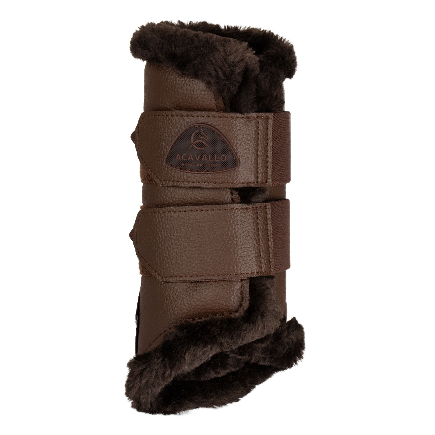 Acavallo Vordergamaschen mit Kunstfell und Doppel-Klettverschluss - dark brown, Größe XL