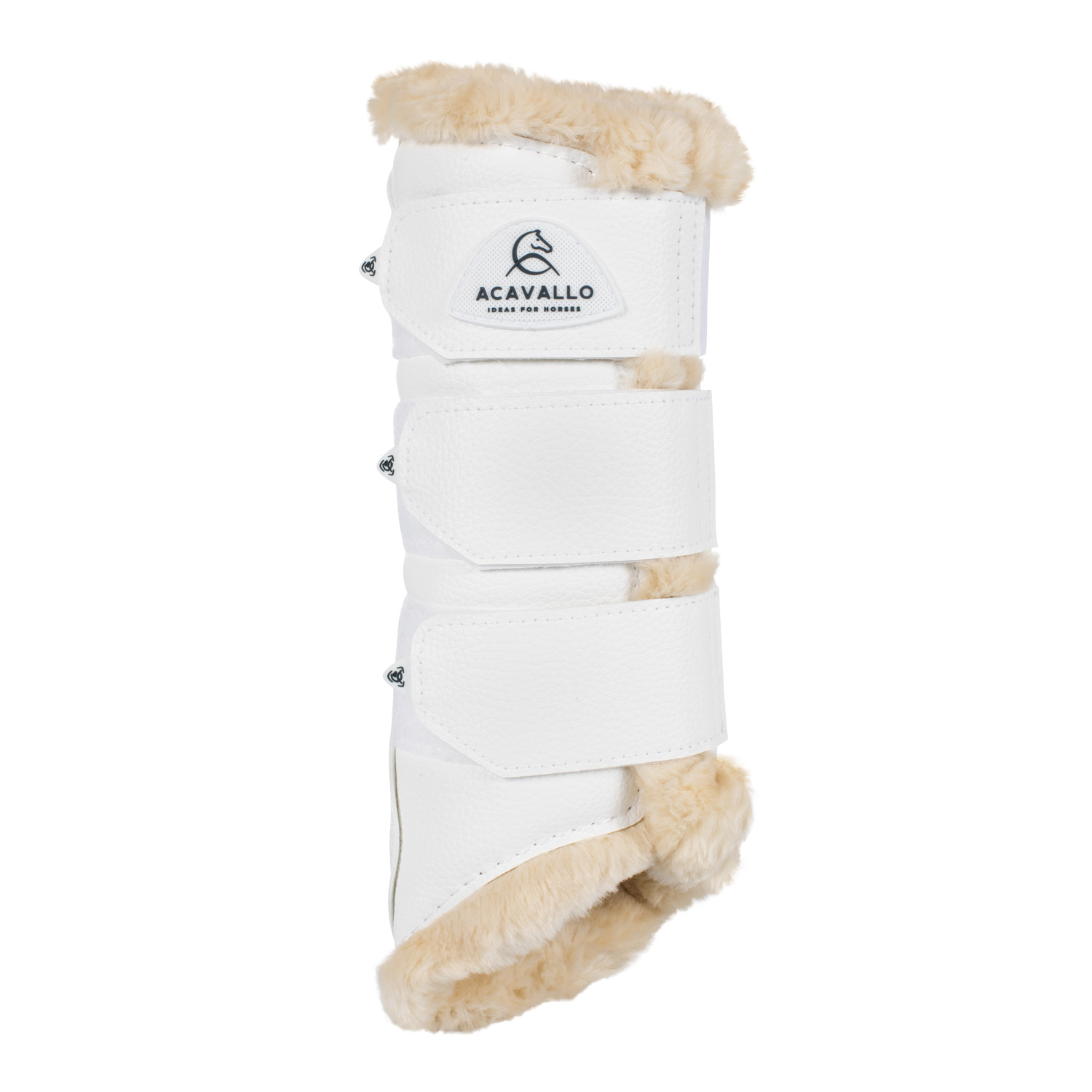 Acavallo Hind Brushing Horse Boots W/Synthetic Fur W/Triple Velcro - white, Größe L