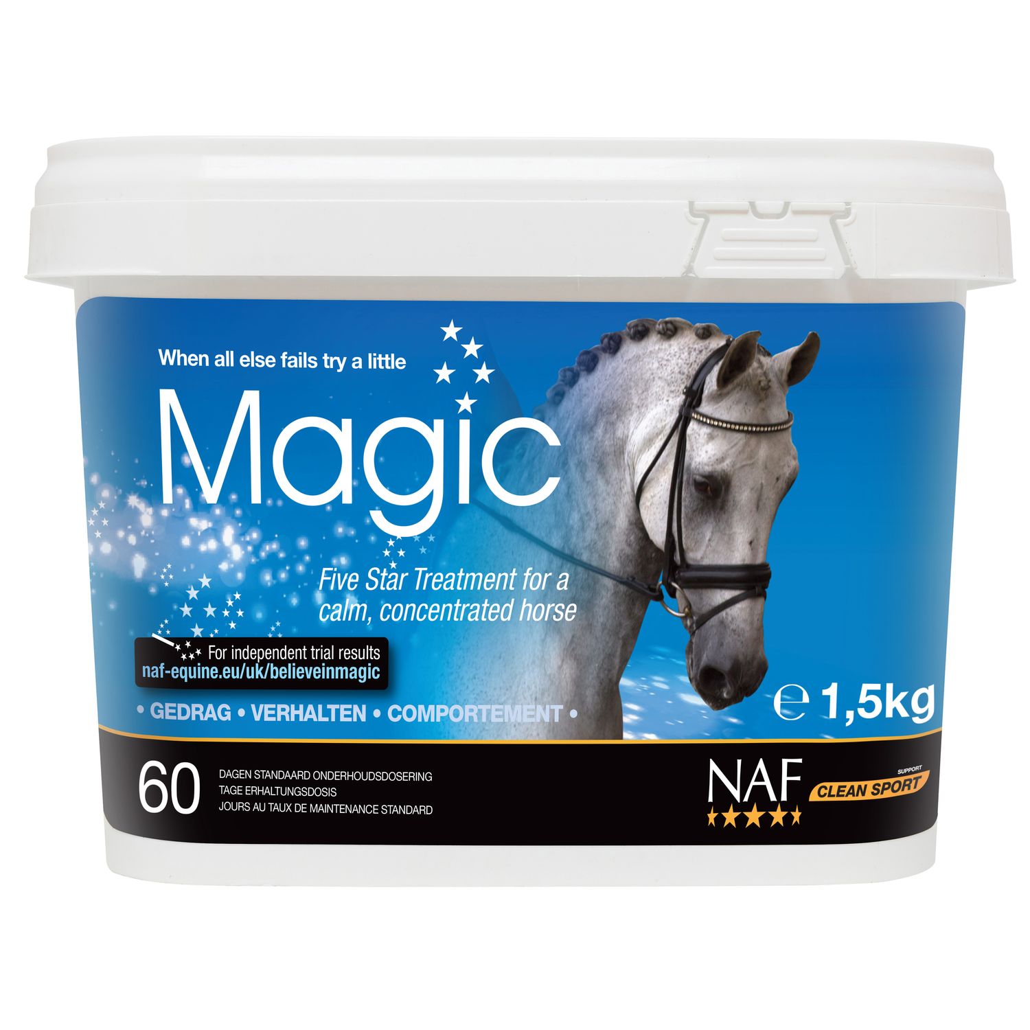 NAF Magic Pulver wirkt entspannend auf die Muskulatur und unterstützt zusätzlich die Konzentrationsfähigkeit - Größe 1.5 Kg