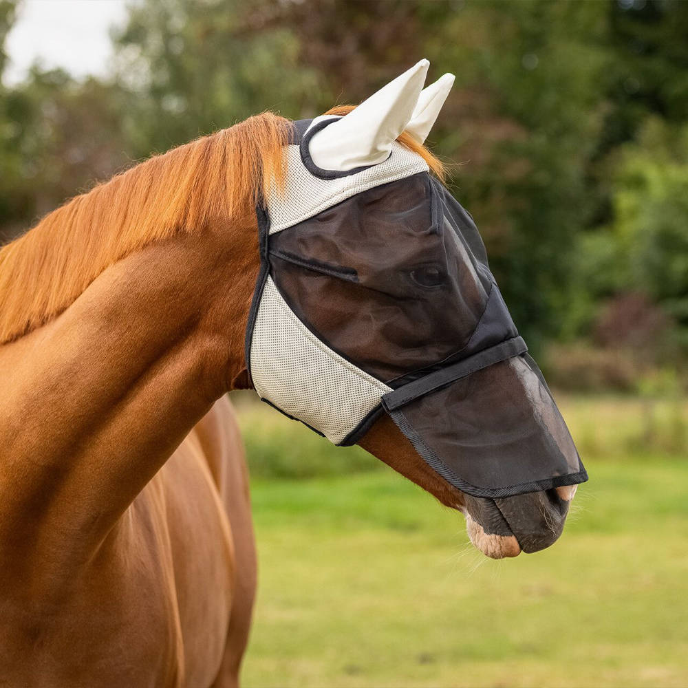 QHP Fliegenschutzmaske mit abnehmbare Nase Klappe - beige, Größe Mini Shetty