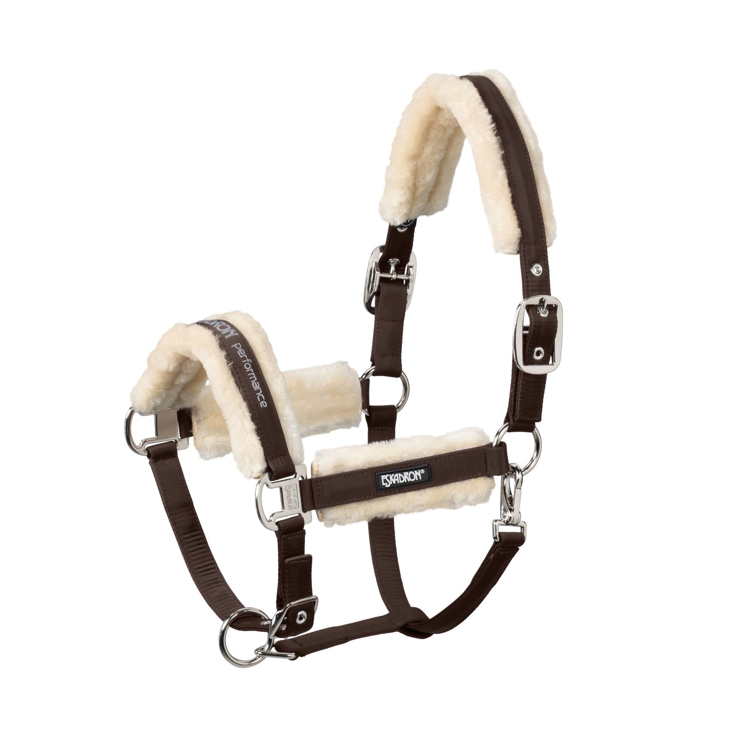 Eskadron Basic Faux Fur Double Pin Halfter - darkbrown, Größe Warmblut Extra-NEU