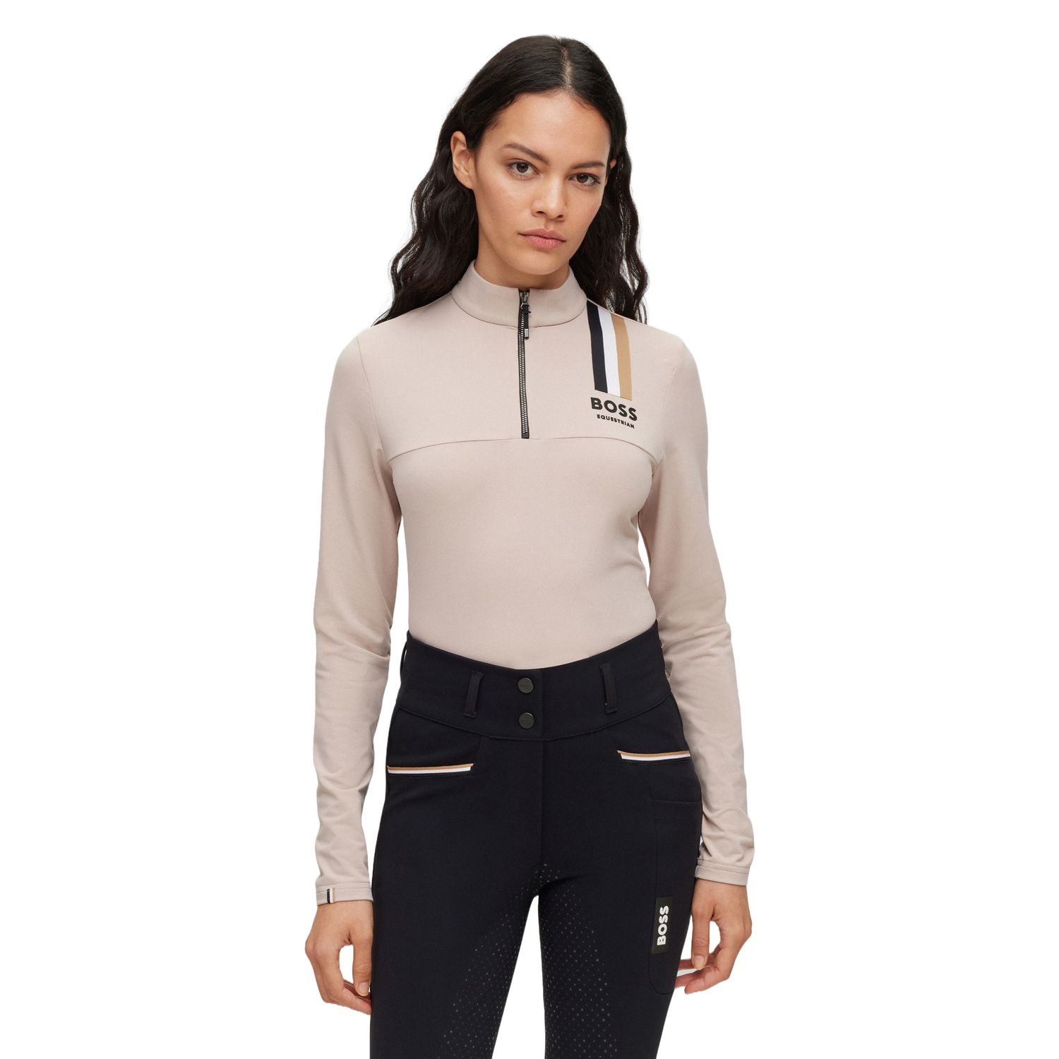 BOSS Equestrian Lia Signature Stripe Trainingsshirt Damen - Farbe: black
