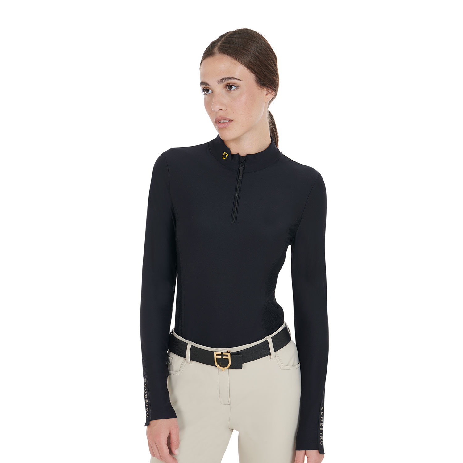 Equestro slim fit Trainingsshirt Damen - black, Größe M