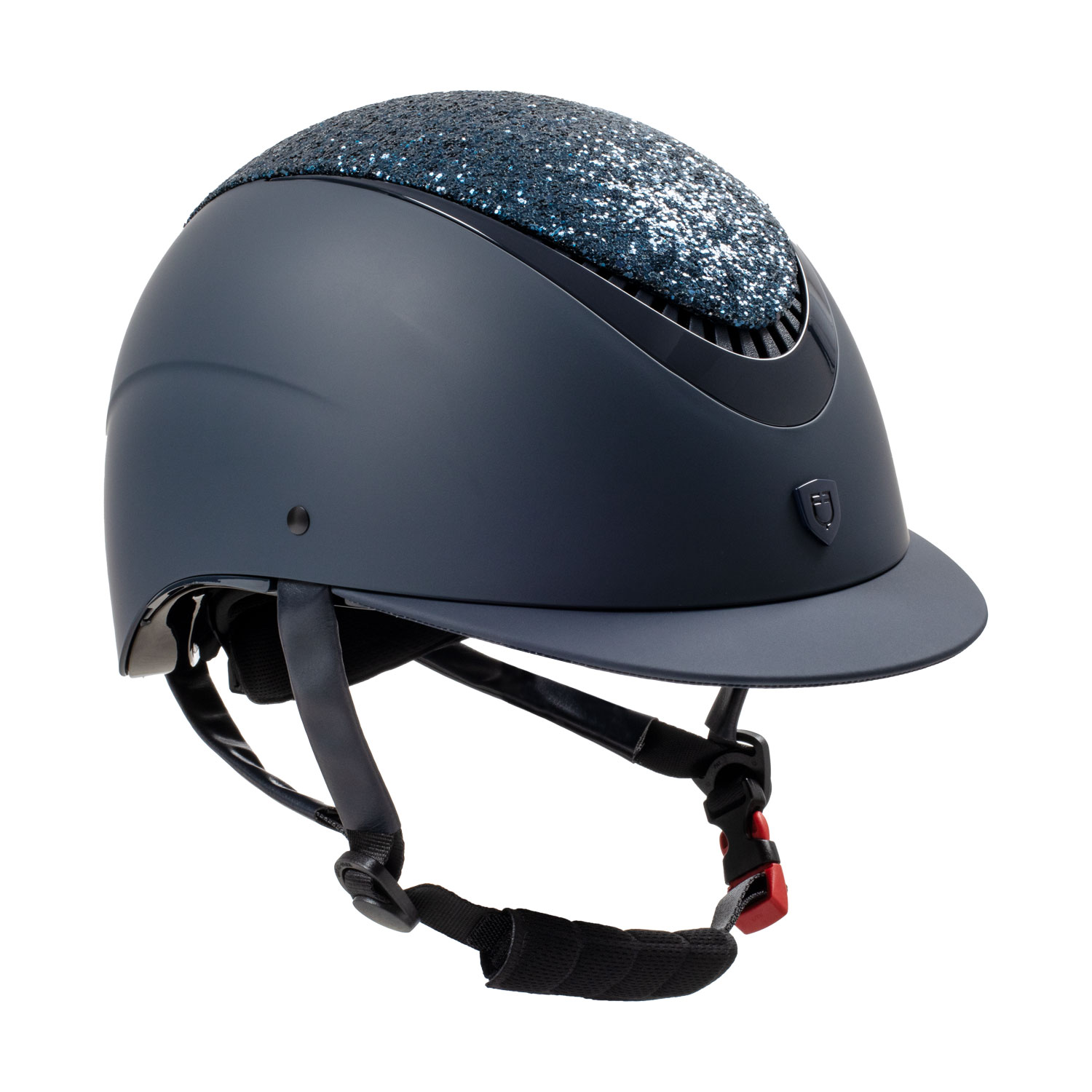 Equestro Galaxy Reithelm mit kleinem Visier und Strasssteinen - navy/navy shiny, Größe M (55-57 cm)