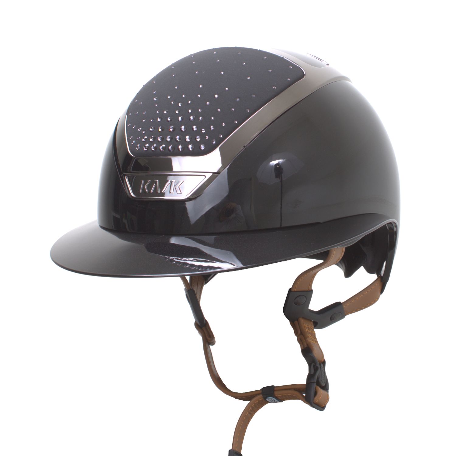 KASK Reithelm Star Lady Pure Shine Passage mit braunem Kinnriemen - black shine, Größe 56
