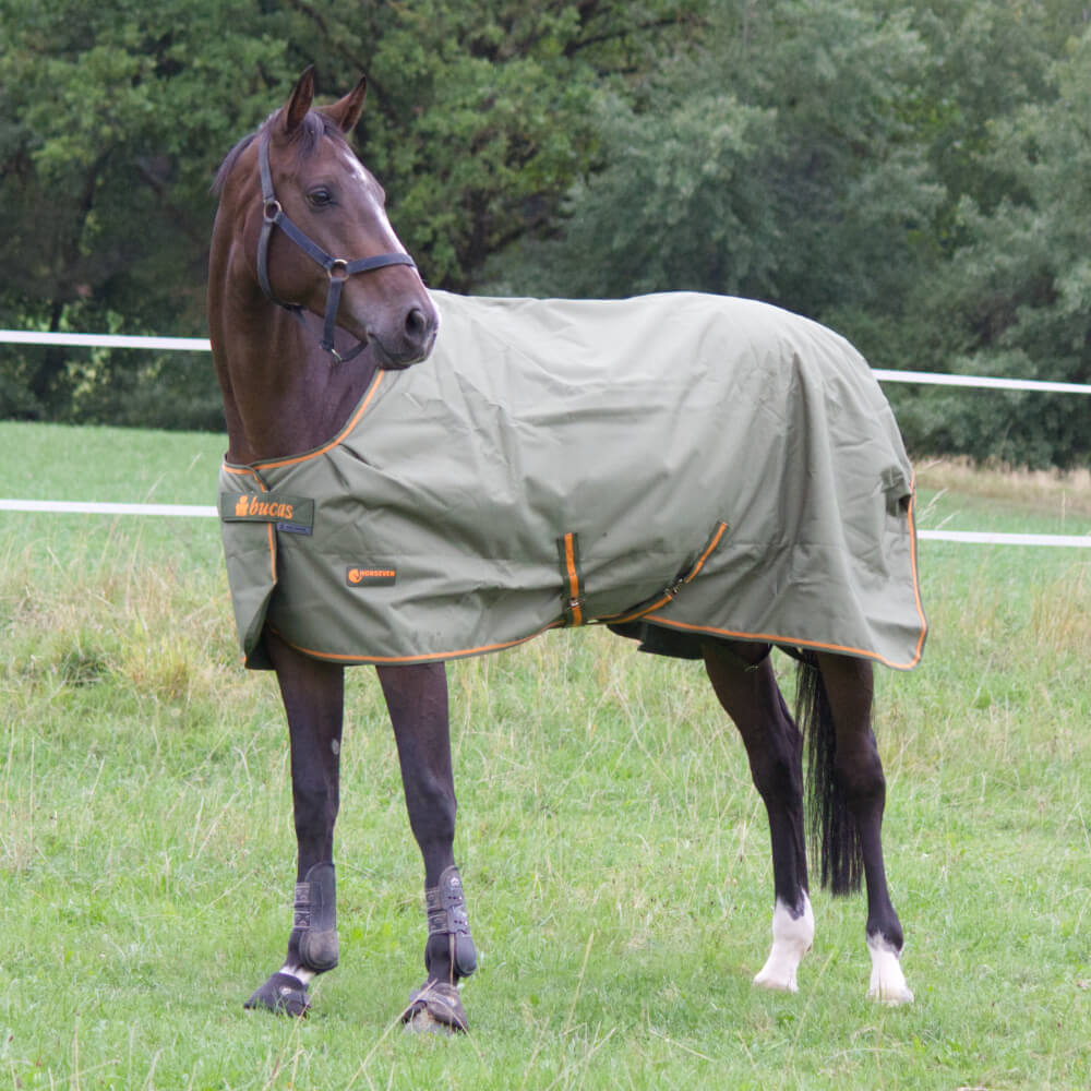 Bucas Irish Turnout Light 30g Regendecke by Horseven - green/orange, Größe 125