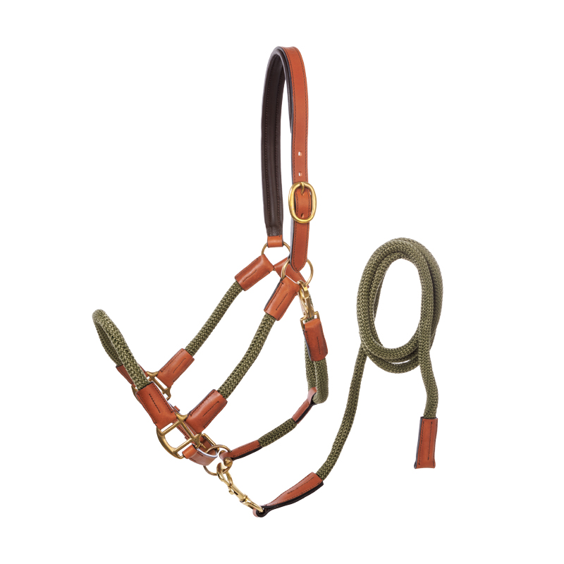 Kavalkade Seil-Halfter Cavo mit Strick - braun/khaki grün, Größe Warmblut