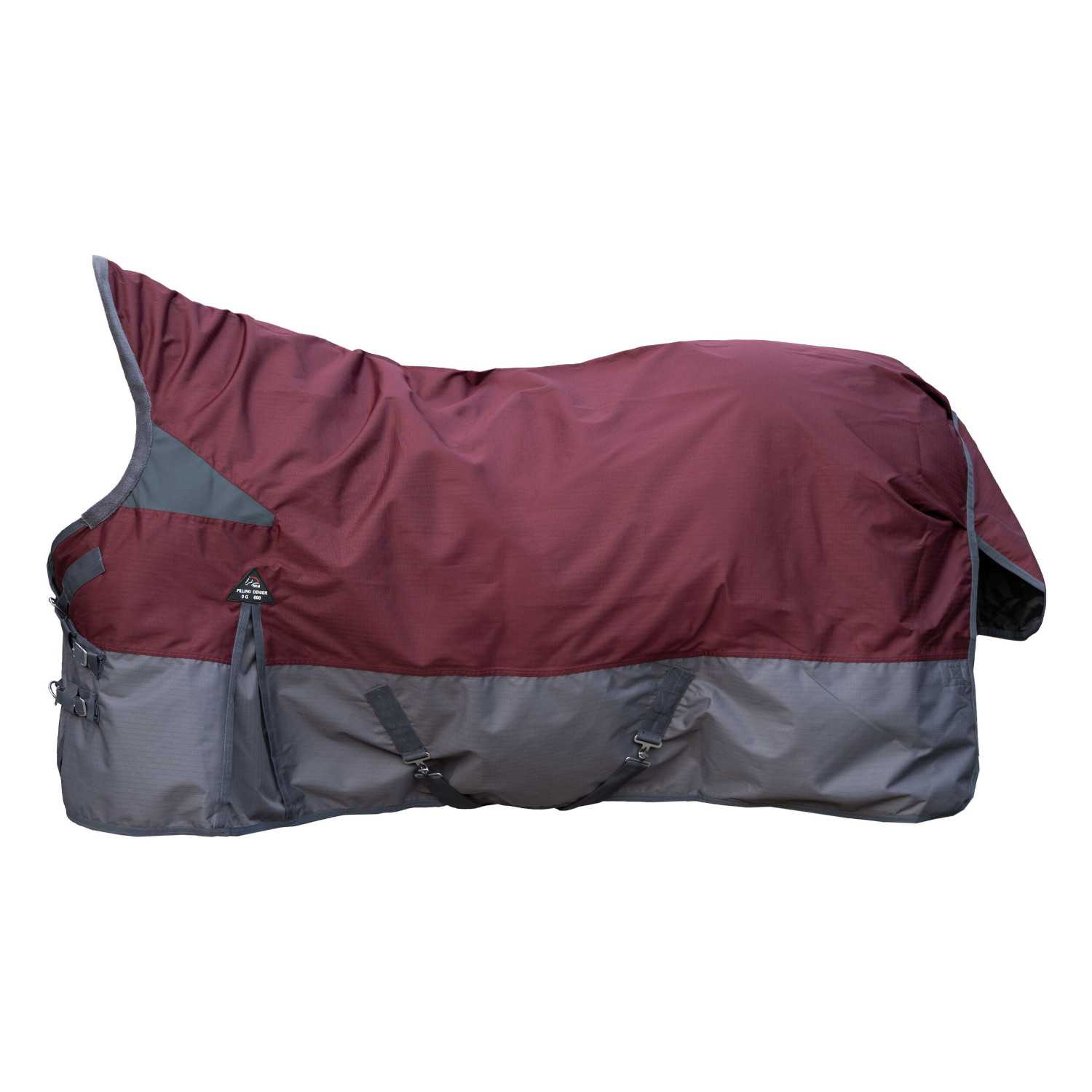 HKM Highneckdecke -Yukon- 600D, 200g Wattefüllung - dunkelrot/grau, Größe 135 cm