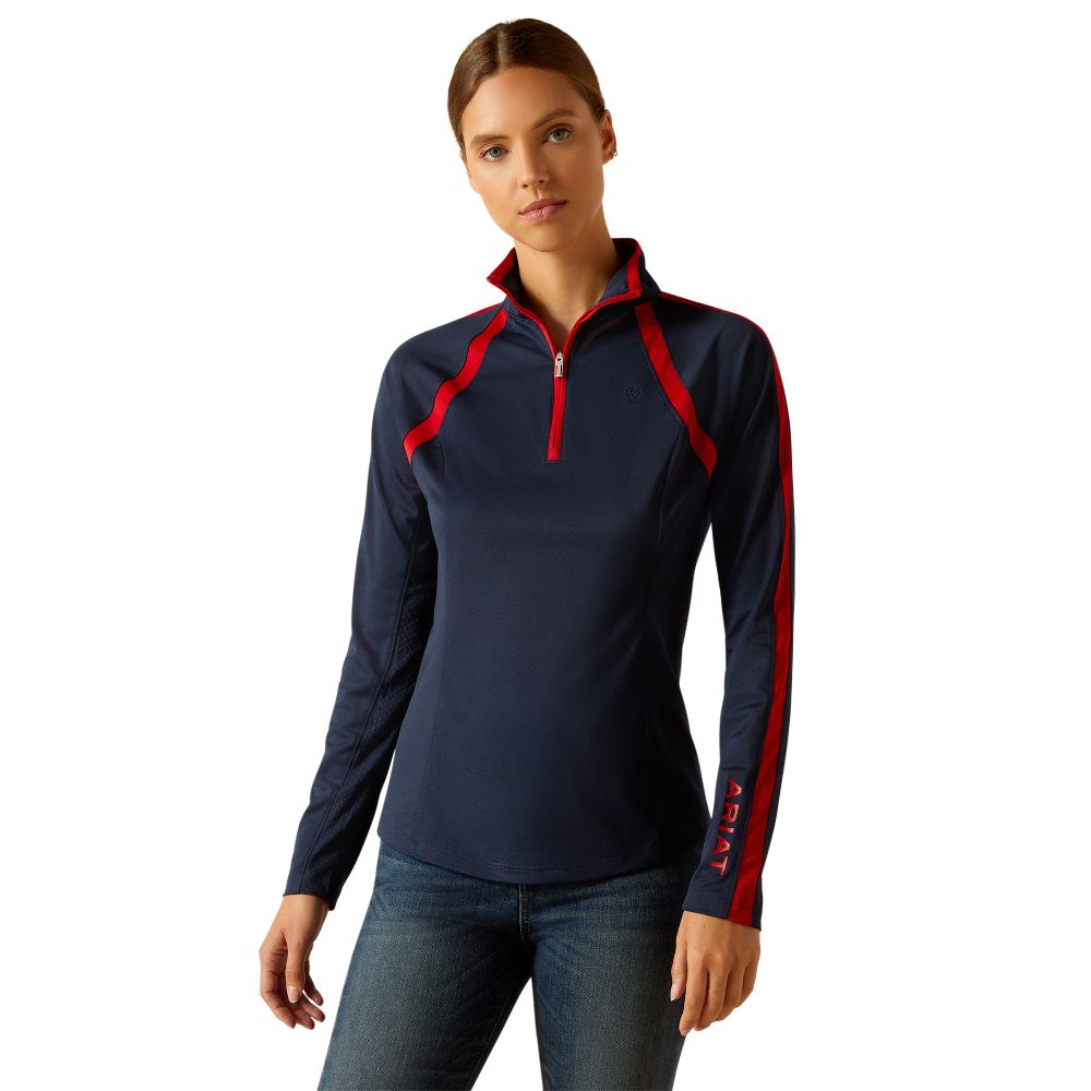 Ariat Sunstopper 3.0 1/4 Zip Baselayer Damen - navy team, Größe M