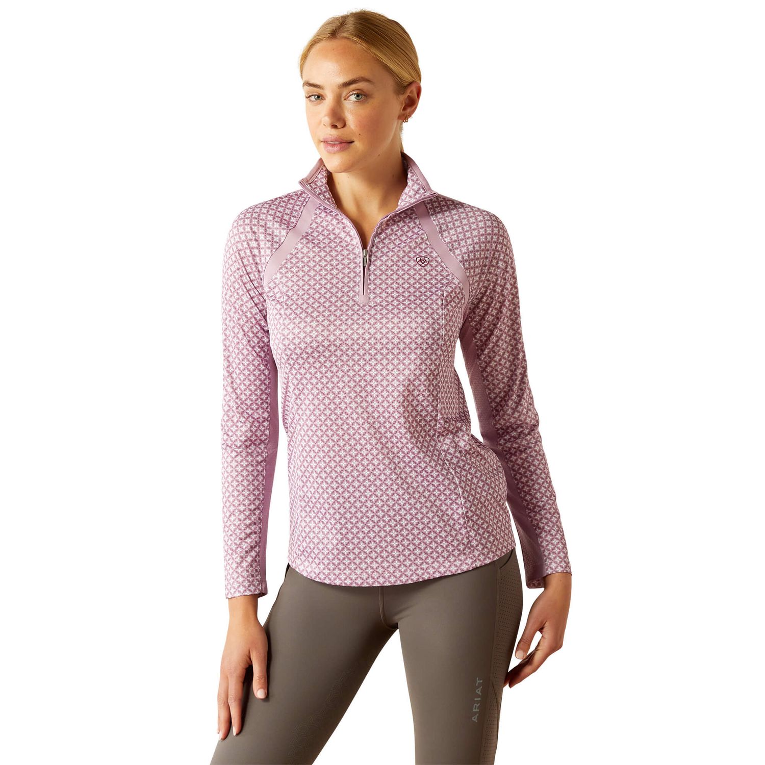 Ariat Sunstopper 3.0 1/4 Zip Baselayer Damen - lavender mist tile, Größe XS