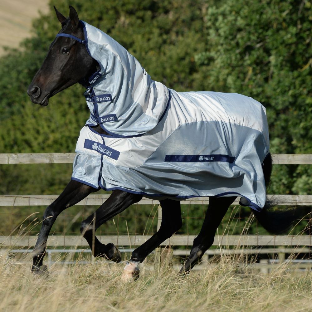 Bucas Fliegenregendecke Buzz-off Rain & Neck - silver/blue, Größe 135