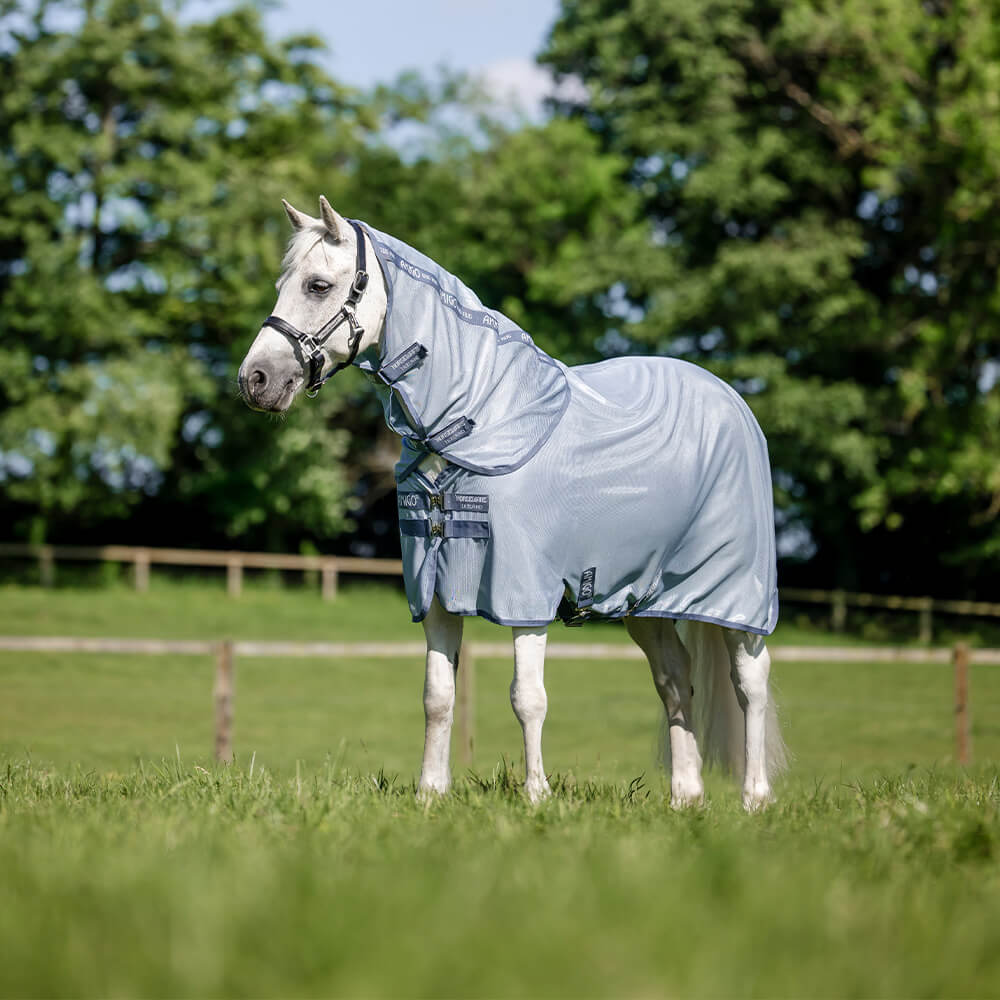 Horseware Amigo Integrated Fly Sheet - Heather Blue/Blue & Silver, Größe 140