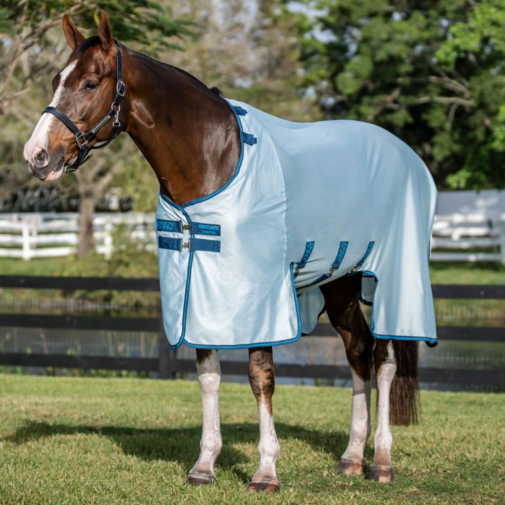 Horseware Amigo Bug Buster Fliegendecke - azure blue/navy & electric blue, Größe 115