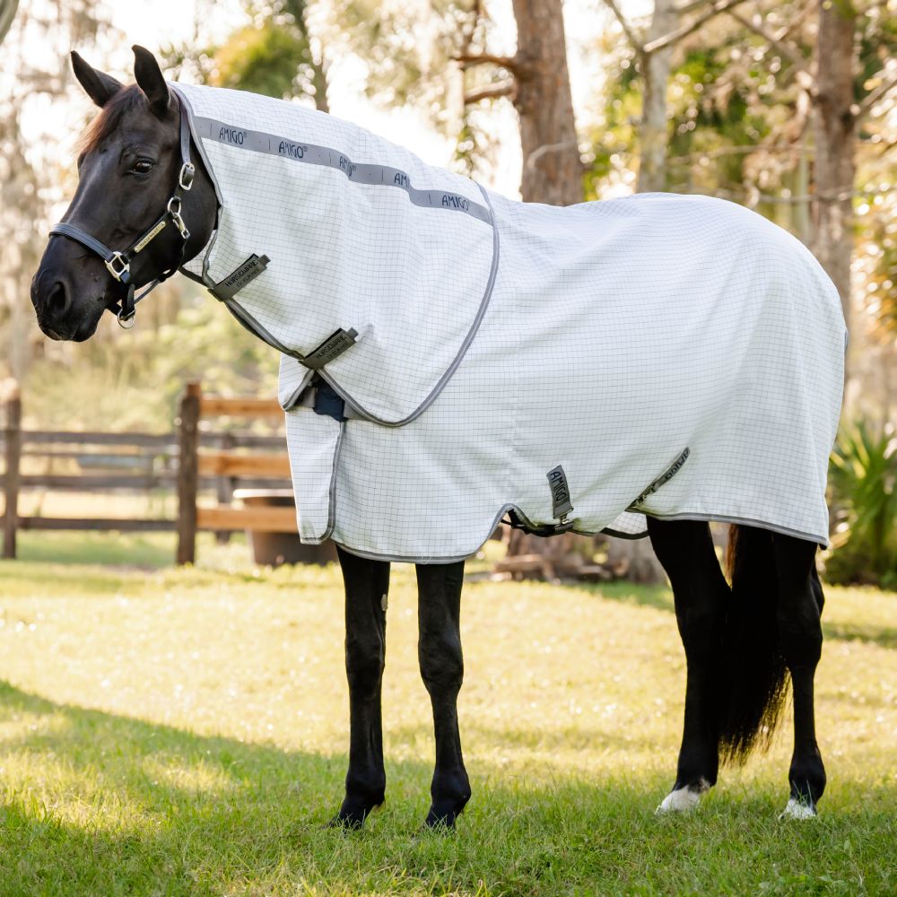 Horseware Amigo Summer Sheet Plus Weidedecke - navy check/titanium grey & silver, Größe 90