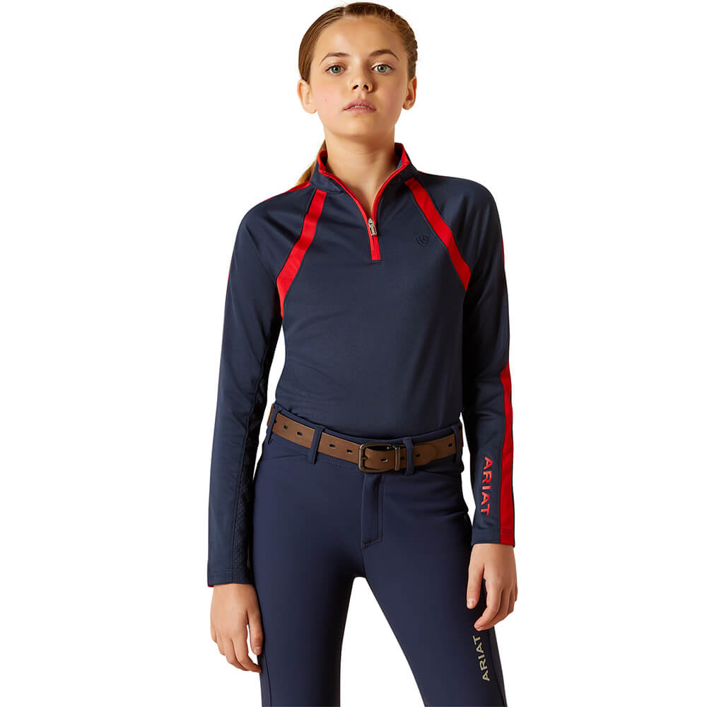 Ariat Youth Sunstopper 3.0 1/4 Zip Baselayer Kinder - navy team, Größe M