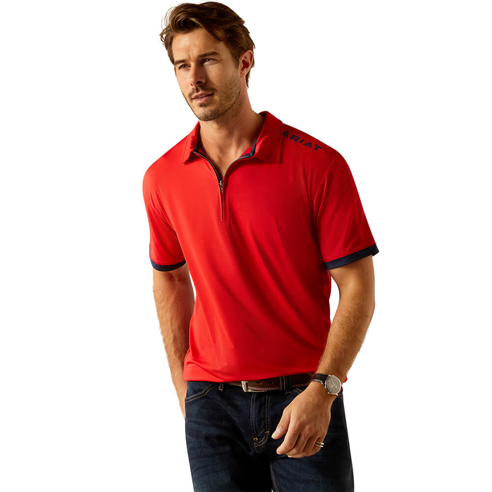Ariat MNS Bandera 1/4 Zip Polo - weg red, Größe M