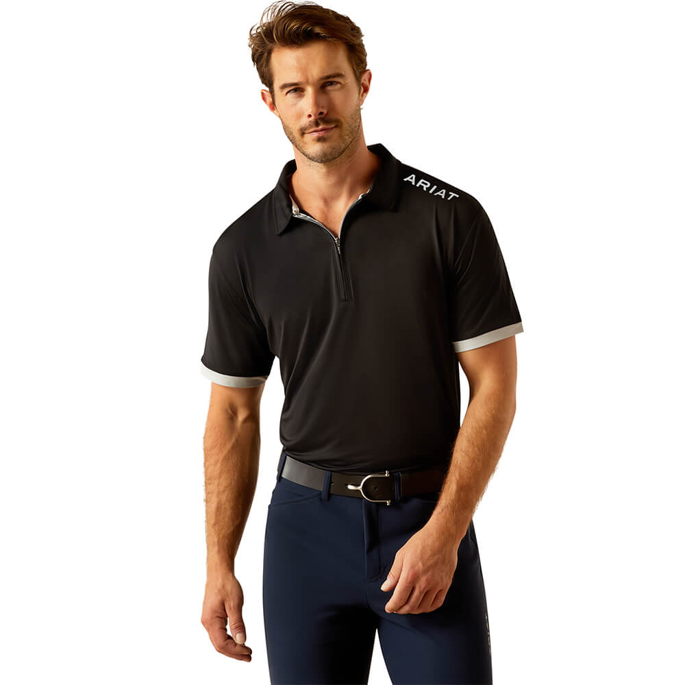 Ariat MNS Bandera 1/4 Zip Polo - black, Größe M