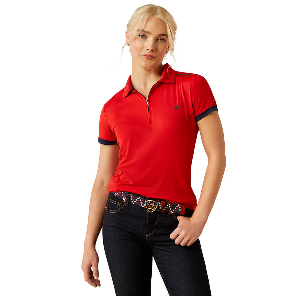 Ariat Bandera Team 1/4 Zip Polo Damen - weg red, Größe S