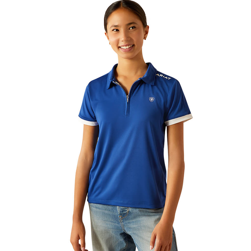 Ariat Youth Bandera T 1/4 Zip Polo Kinder - sodalite blue, Größe M
