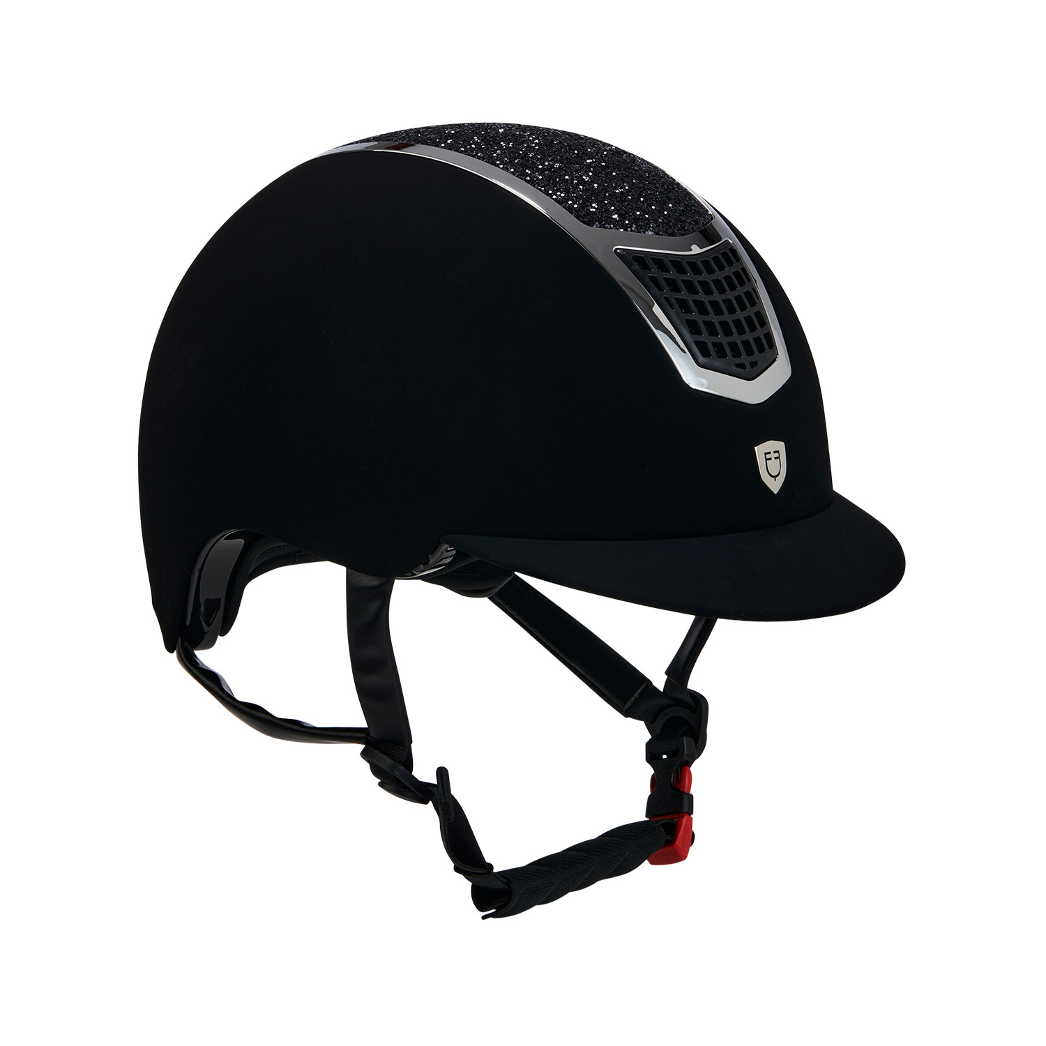 Equestro Ultra-light Velvet Reithelm mit Strasssteinen - black/silver, Größe S (53-55)
