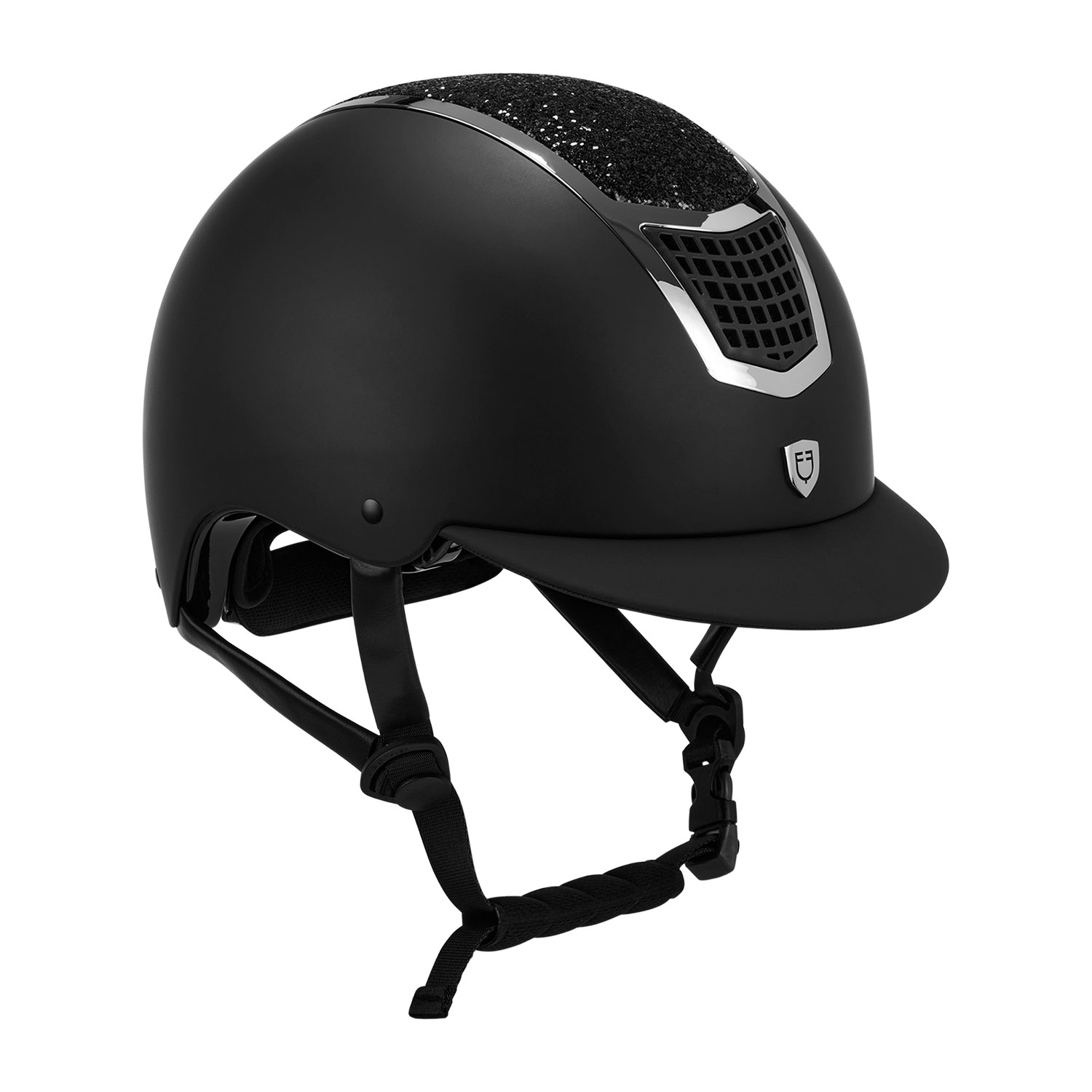 Equestro Eclipse Stone Mat Homologation Reithelm mit Strass - black/silver, Größe M (56-58)