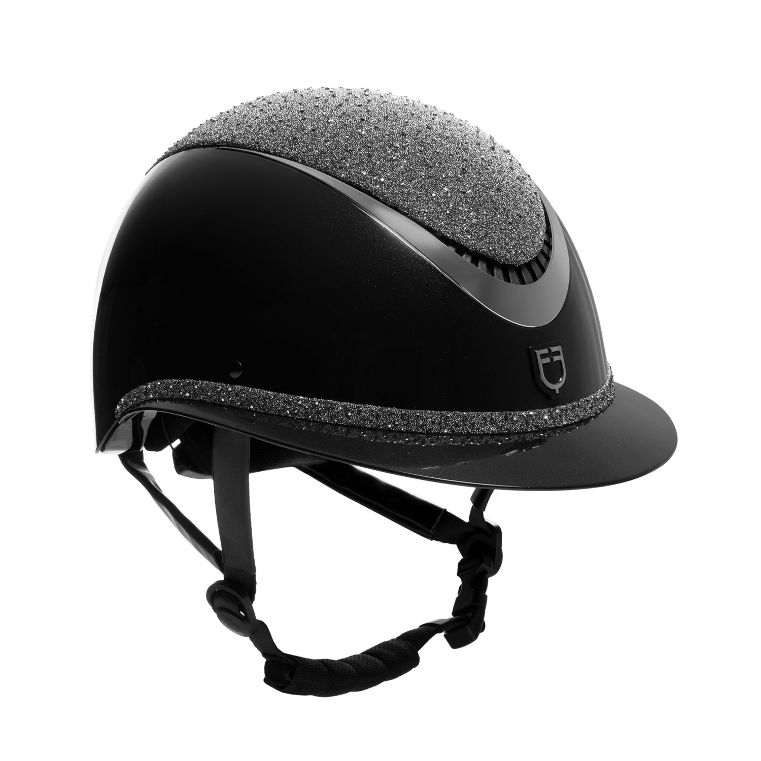 Equestro Luxury Reithelm mit Strass - black/silver, Größe S (52-54)