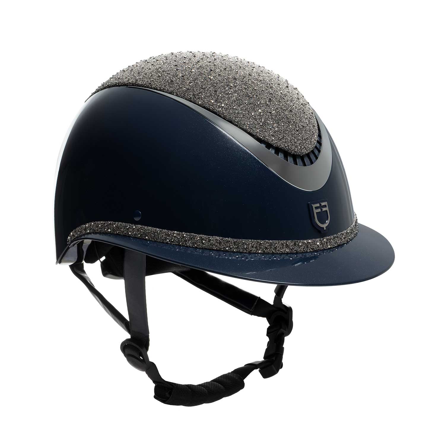 Equestro Luxury Reithelm mit Strass - navy/silver, Größe S (52-54)