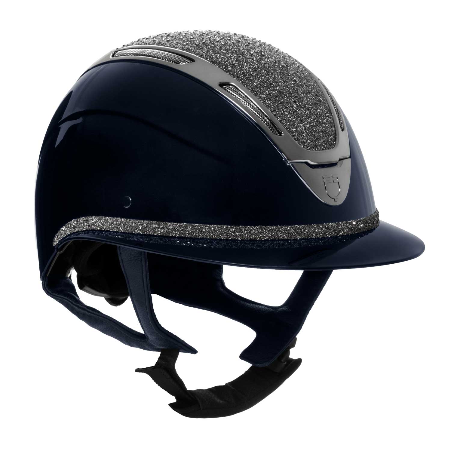 Equestro Apocalipse Glossy Reithelm mit Strasssteinen - navy/silver, Größe S (52-54)