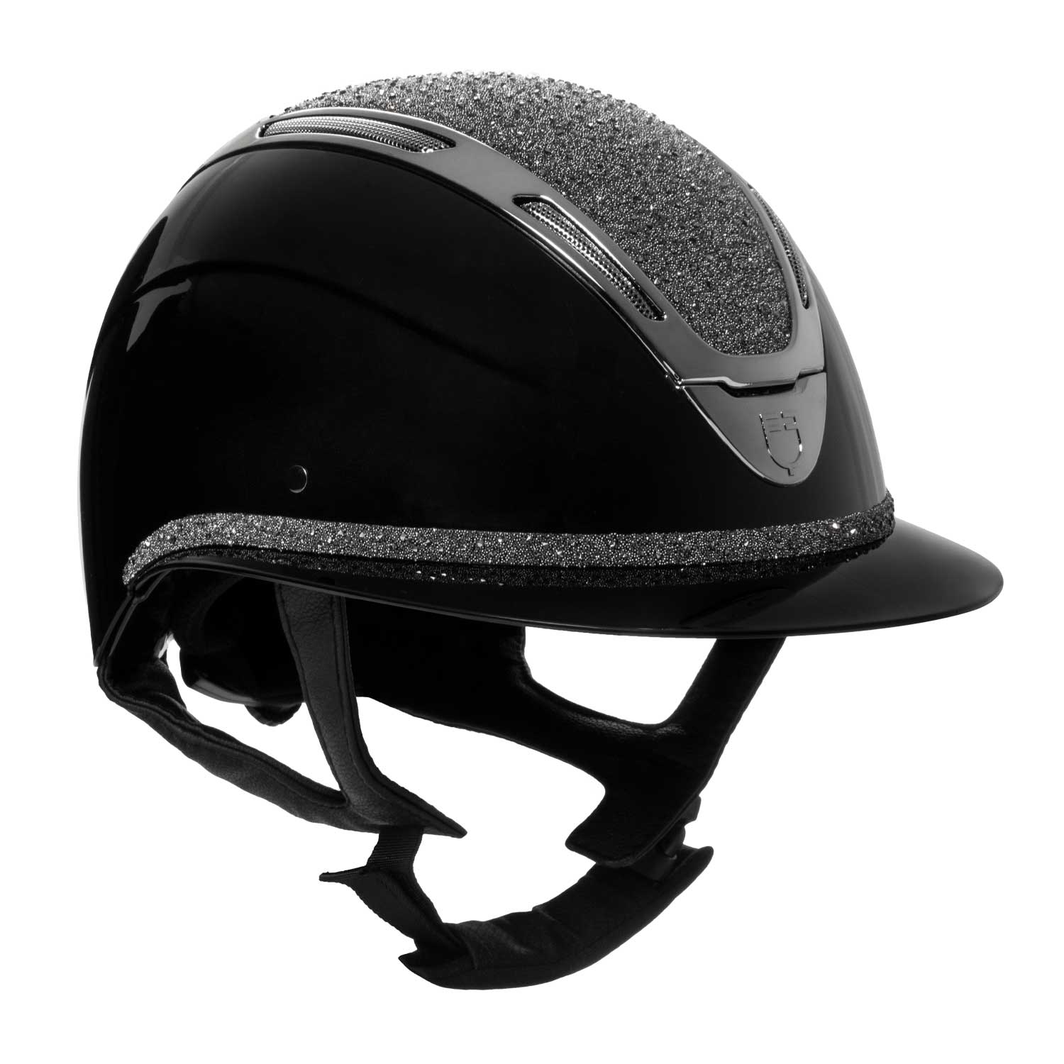 Equestro Apocalipse Glossy Reithelm mit Strasssteinen - black/silver, Größe L (58-60)