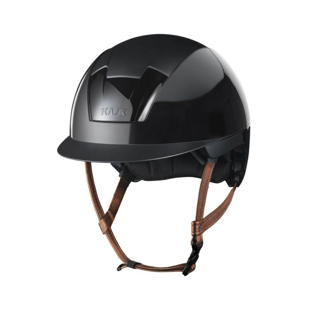 KASK Kooki Reithelm mit braunem Kinnriemen - black shine, Größe 59