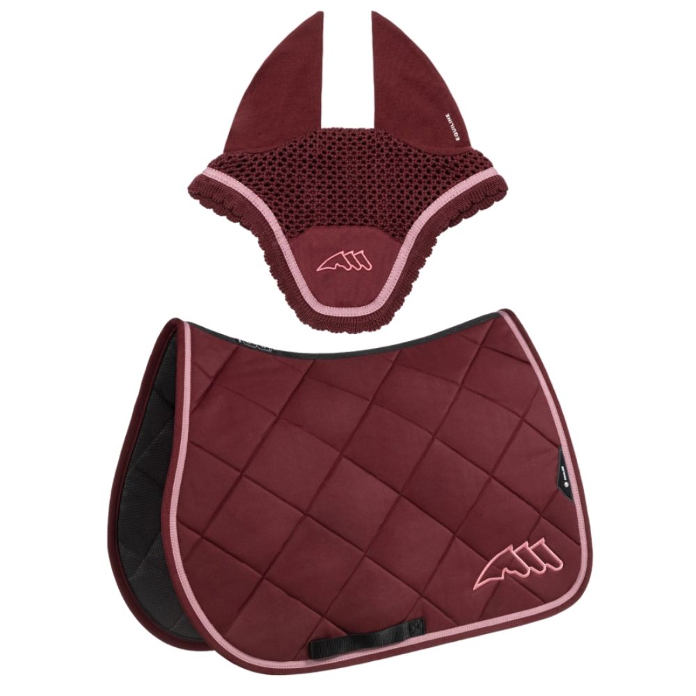 Equiline Eqchroma Schabracke und Fliegenhaube-Set - bordeaux, Größe Springen (N)