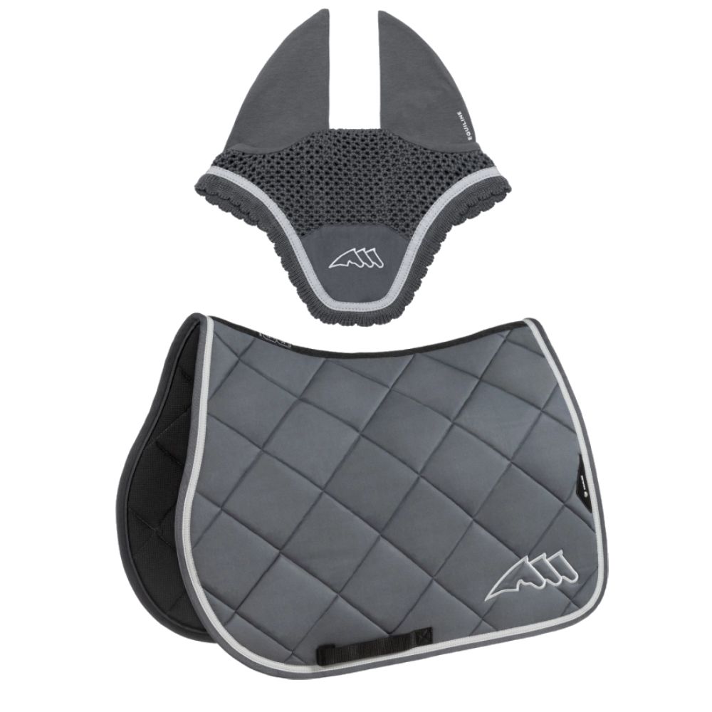 Equiline Eqchroma Schabracke und Fliegenhaube-Set - grau, Größe Dressur (DN)