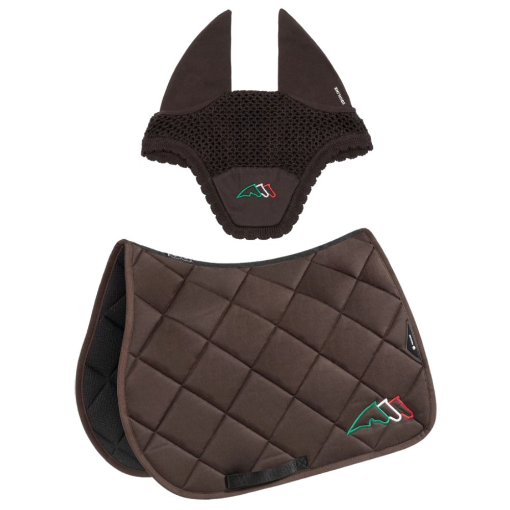 Equiline Eqtricolore Schabracke und Fliegenhaube-Set - braun, Größe Springen (N)