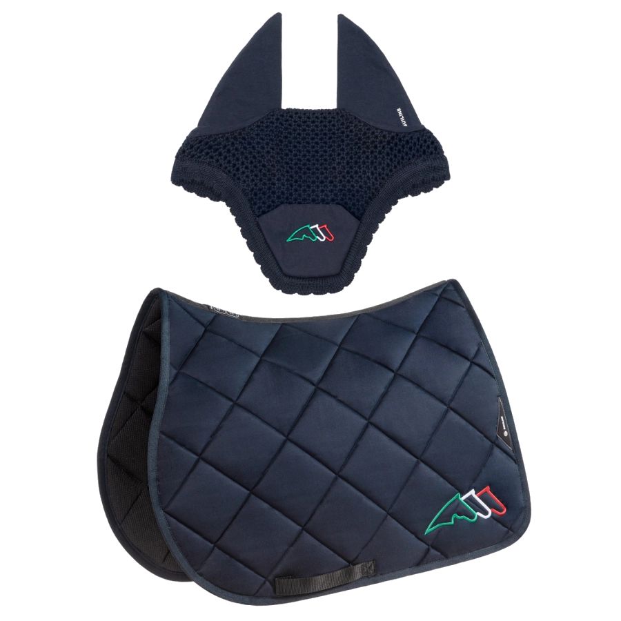 Equiline Eqtricolore Schabracke und Fliegenhaube-Set - blau, Größe Dressur (DN)