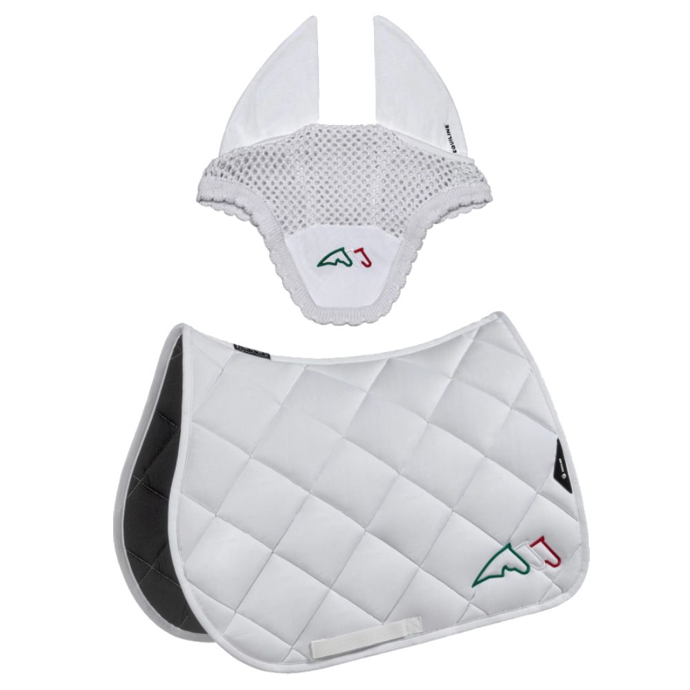 Equiline Eqtricolore Schabracke und Fliegenhaube-Set - weiß, Größe Springen (N)