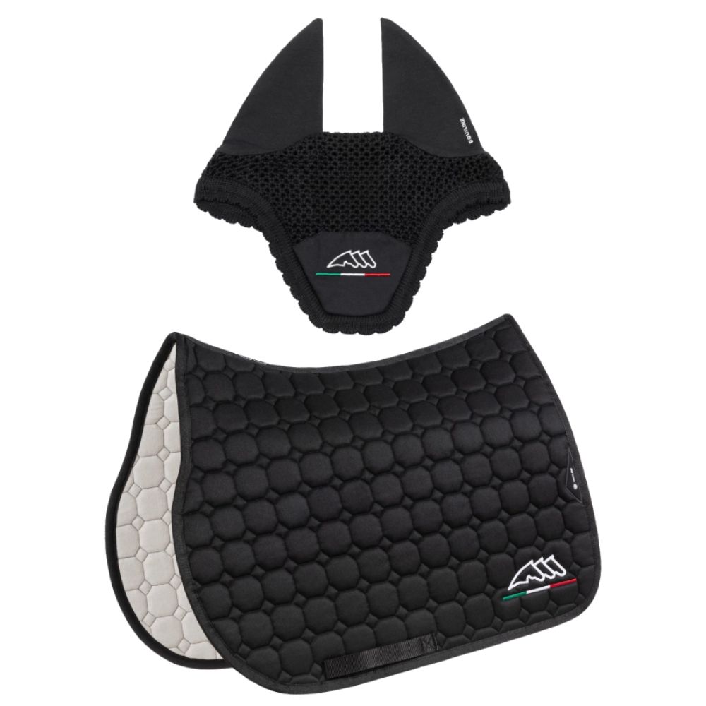 Equiline Eqflaggy Schabracke und Fliegenhaube-Set - schwarz, Größe Springen (N)