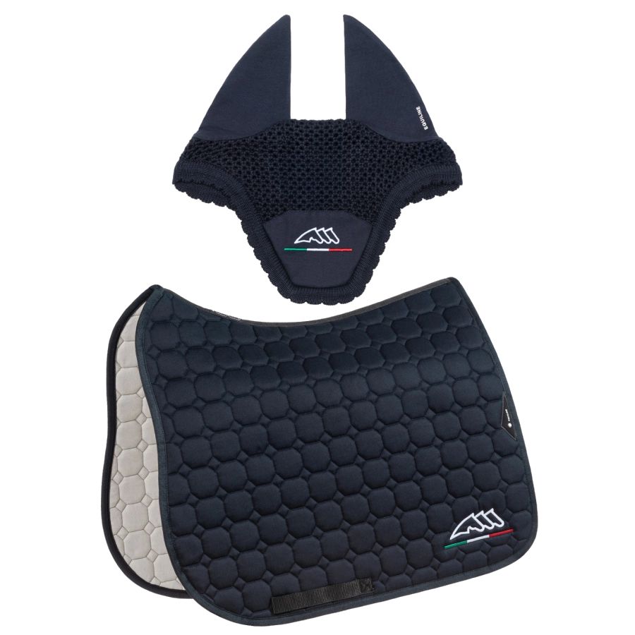 Equiline Eqflaggy Schabracke und Fliegenhaube-Set - blau, Größe Springen (N)