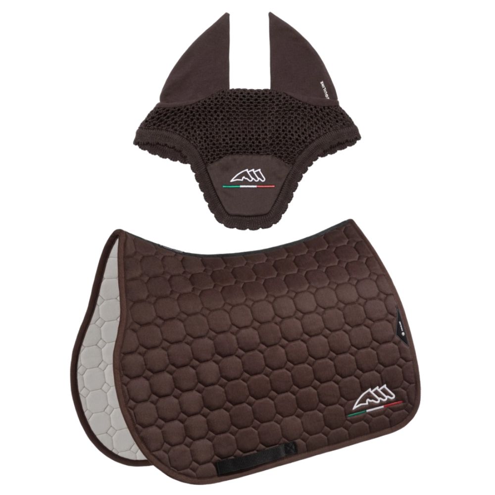 Equiline Eqflaggy Schabracke und Fliegenhaube-Set - braun, Größe Springen (N)