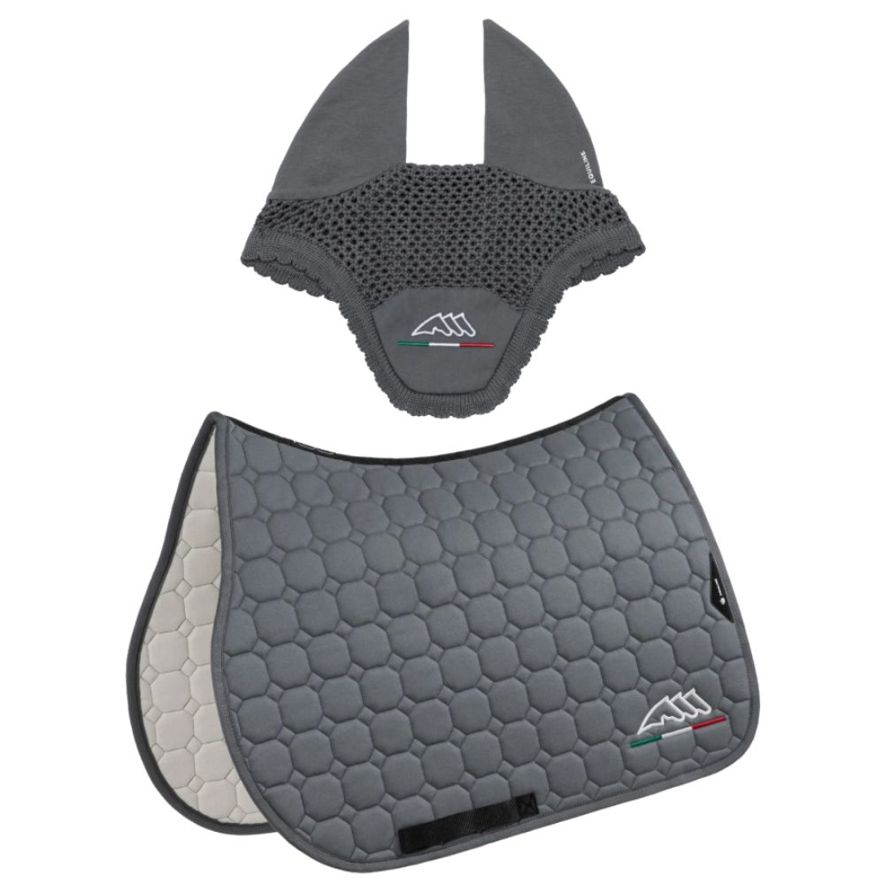 Equiline Eqflaggy Schabracke und Fliegenhaube-Set - grau, Größe Dressur (DN)
