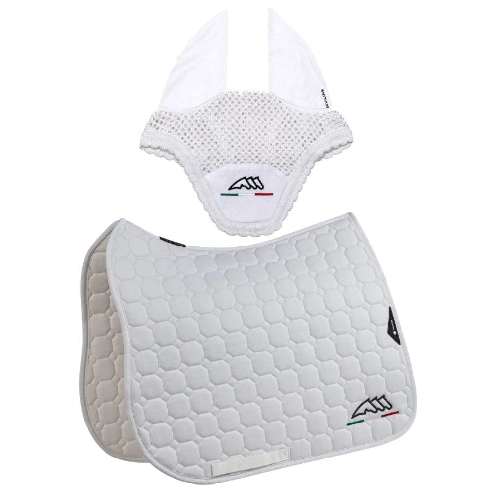 Equiline Eqflaggy Schabracke und Fliegenhaube-Set - weiß, Größe Springen (N)