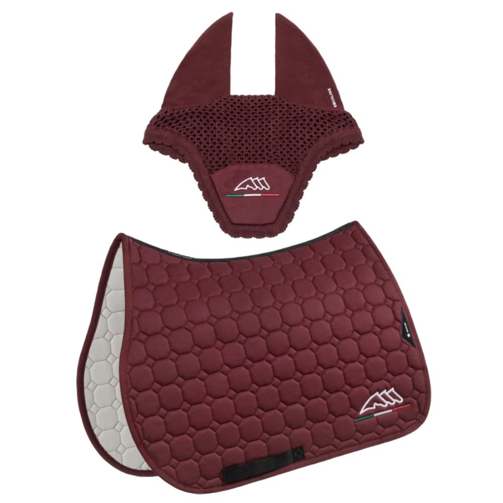 Equiline Eqflaggy Schabracke und Fliegenhaube-Set - bordeaux, Größe Springen (N)